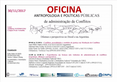 OFICINA ANTROPOLOGIA E POLÍTICAS PÚBLICAS DE ADMINISTRAÇÃO DE CONFLITOS: DILEMAS E PERSPECTIVAS NO BRASIL E NA ARGENTINA.